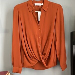 NWT All in Favor Button-Down Blouse (Rust) XS